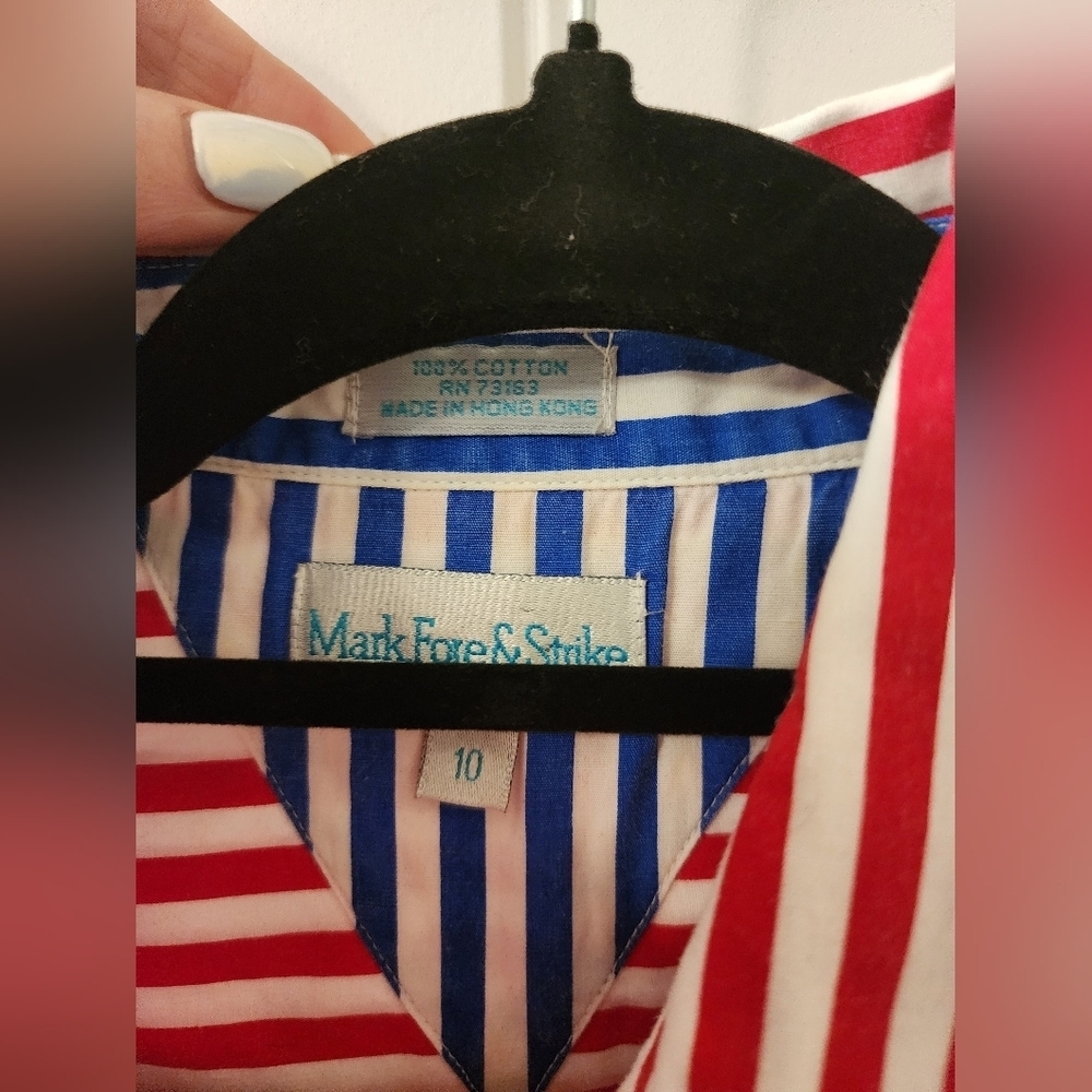 Vintage Mark Fore & Strike Striped Button Down Shirt – Red White Blue – Size 10 - Picture 2 of 6